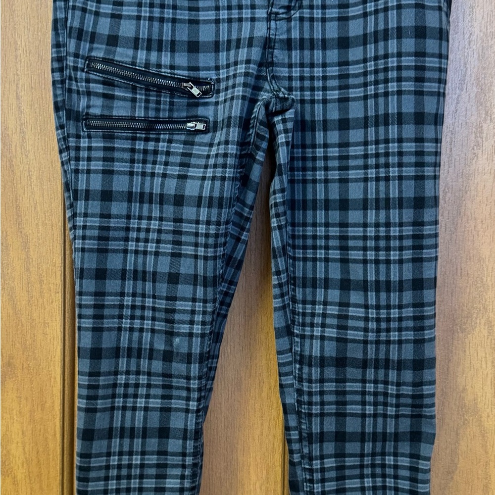 HT Denim Modern Stylish Hi Rise Grey Blue Plaid Super Skinny Ankle Pants size11